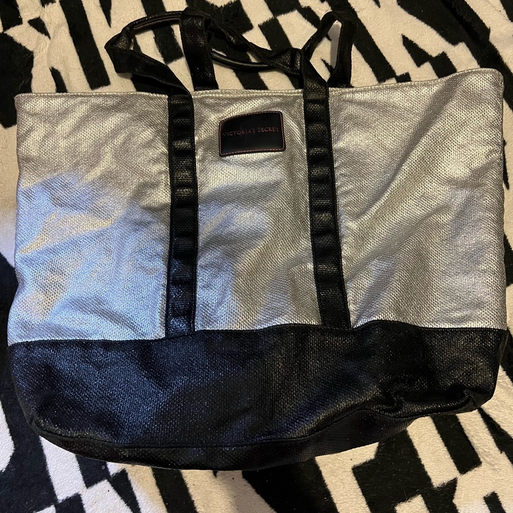 Victoria's Secret Metallic Silver and Black Bag